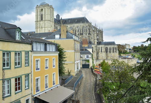 Panoramic view of the medieval town Le mans and the cathedral Saint Julien photo