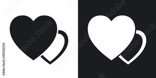 Vector two heart icon. Two-tone version on black and white background