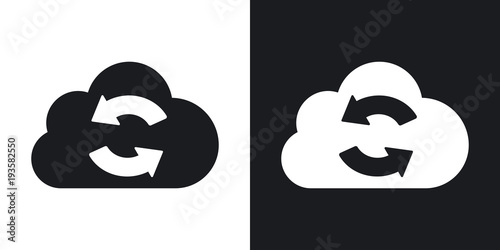 Vector cloud sync icon. Two-tone version on black and white background