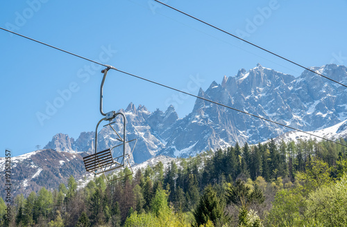Cable car with sling to mountain peak in Chamonix Mont-Blanc town in France