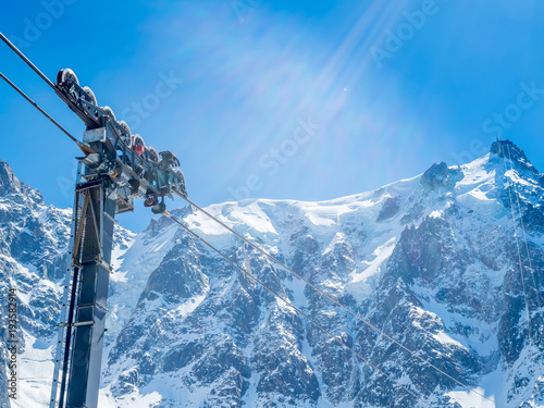 Chamonix cable car station to viewpoint of Mont Blanc mountain peak in France