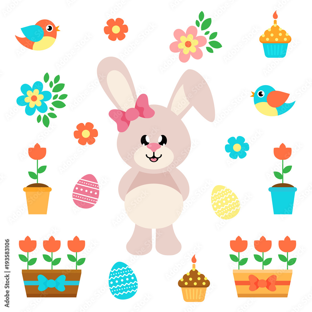 Obraz premium cartoon easter elements with bunny girl
