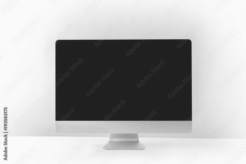 modern desktop computer with black screen on white modern desktop computer with black screen on white
