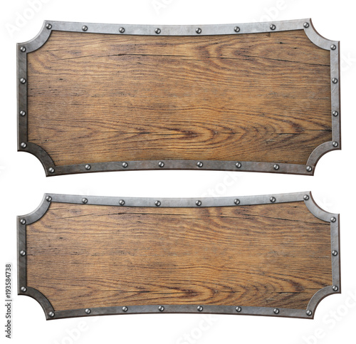 Fototapeta Naklejka Na Ścianę i Meble -  Medieval wood signs set 3d illustration