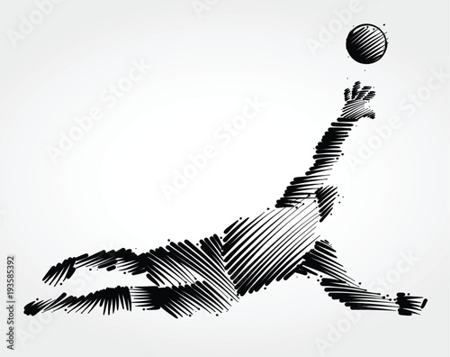 goalkeeper trying to catch the ball made of black brushstrokes on light background