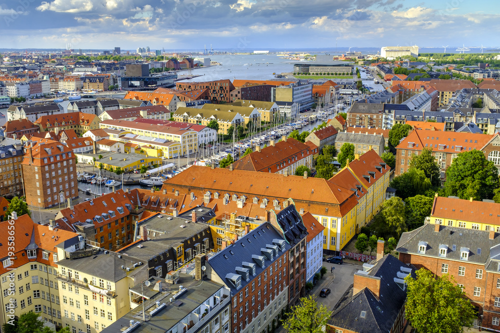 Denmark - Zealand region - Copenhagen city center - panoramic aerial view of the central Copenhagen and outskirts in the background