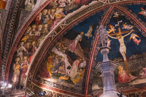 interiors and decors of the baptistery, Siena, Italy photo