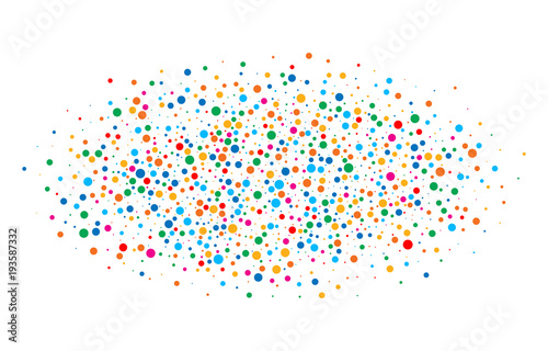 Colorful bright rainbow colors oval cloud confetti round papers isolated on white background. Birthday template and Holiday design element. Bright new year 2018 card background. Vector illustration