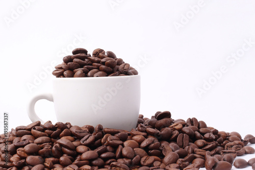 coffee bean with coffee cup isolated on white