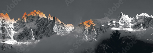 Gray mountain in the sunset