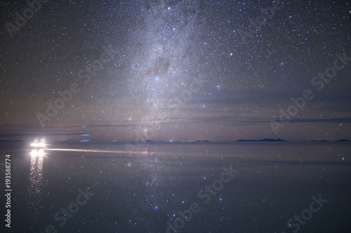 Reflection of the milky way galaxy on the Salar de Uyuni