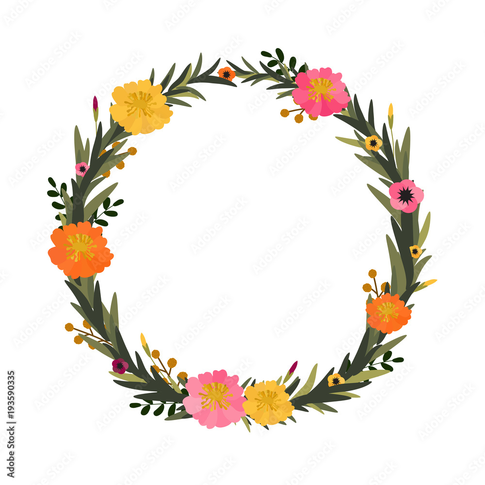 Obraz premium Vector flower wreath. Floral frame for greeting, invitation, wedding cards design.