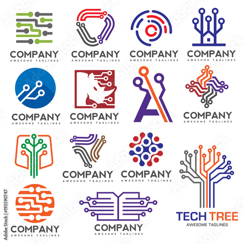 Digital electronics set logo design, Creative electronic circuits logo vector, IT technology logo concept