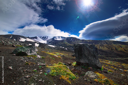 Volcanic landscape. Avachinsky Volcano - active volcano of Kamchatka Peninsula. Russia, Far East. photo