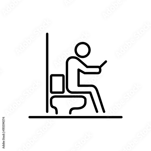 Man using smartphone at wc icon ui people simple line flat illustration
