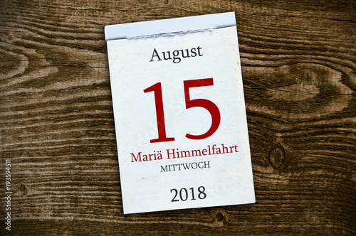 Abreißkalender Kalender mit Mariä Himmelfahrt 2018