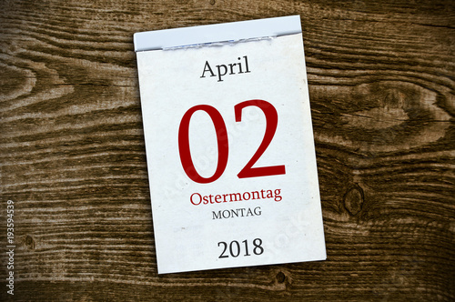 Abreißkalender mit Ostermontag Ostern 2018