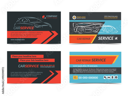 Set of Automotive repair Service business cards layout templates. Create your own business cards. Mockup Vector illustration.