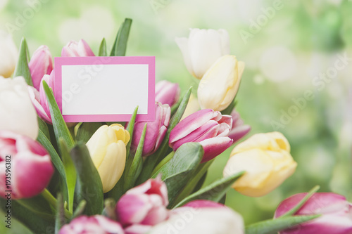 Wallpaper Mural Bouquet of Fresh Tulip Flowers with Blank Note Card Torontodigital.ca