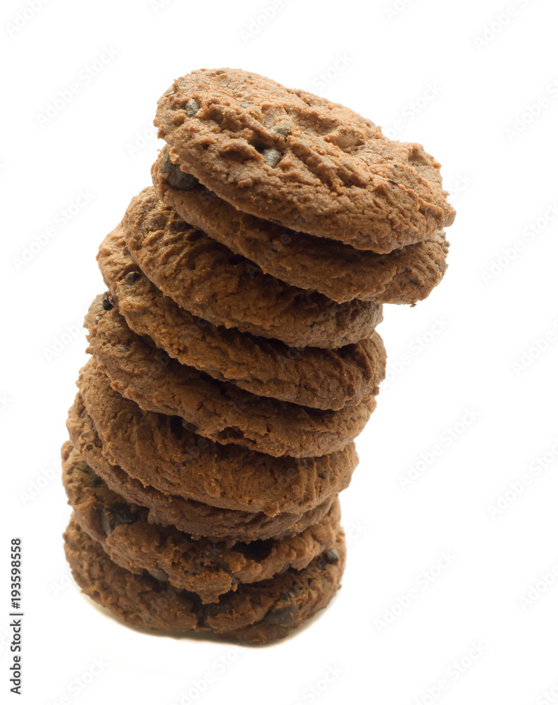 several pieces of cooky in strange pile on white background several pieces of cooky in strange pile on white background