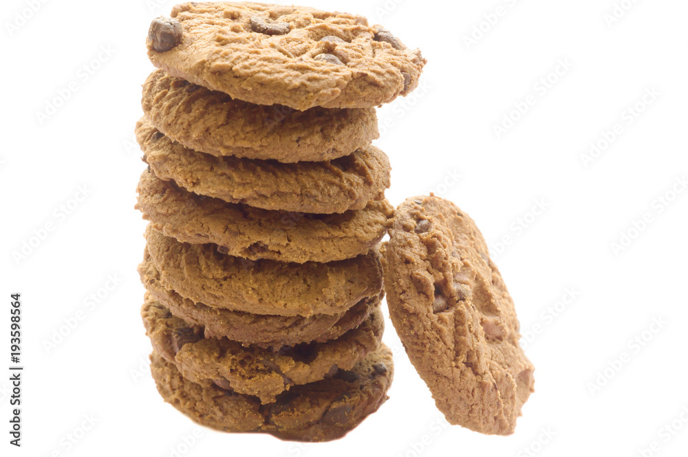 several pieces of cooky in strange pile on white background several pieces of cooky in strange pile on white background