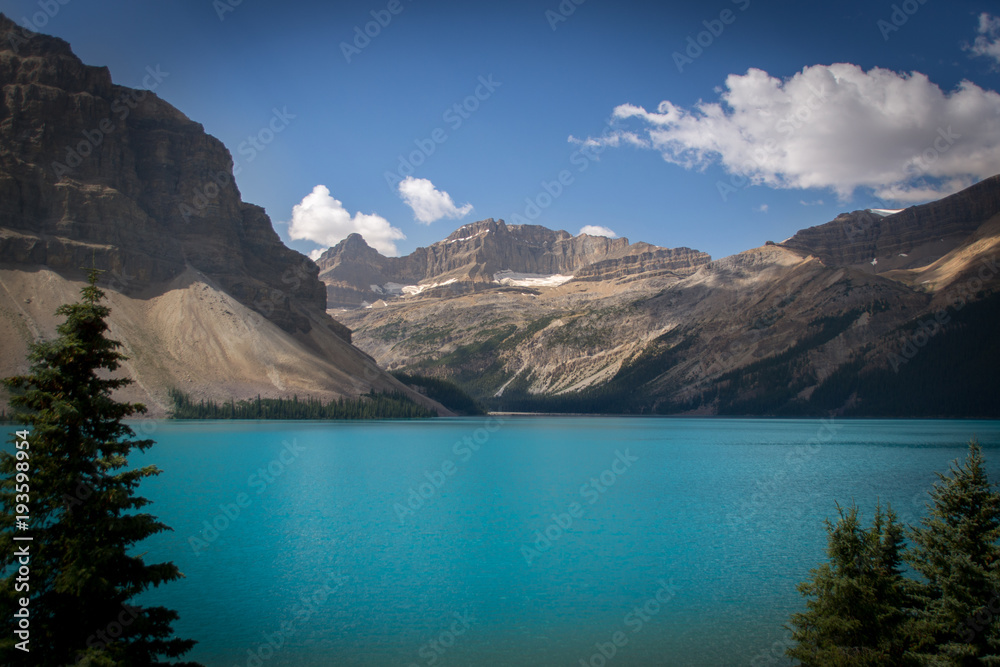 Panoramic view of a lake in Rocky Mountains Canada