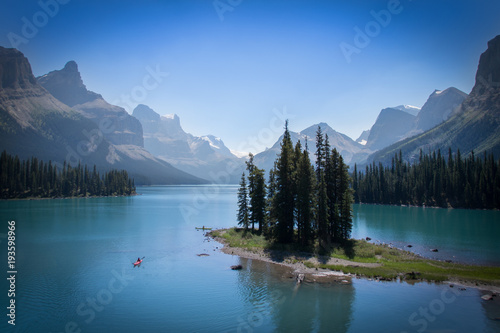 View of an island in Maligne Lake in Canada