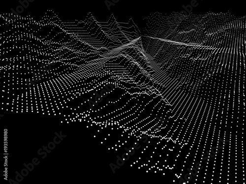 Abstract geometric background with digital landscape. 3D futuristic illustration.