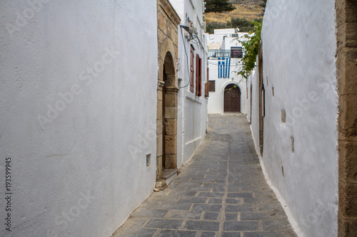 Narrow street in Lindos  Rhodes Island  Greece