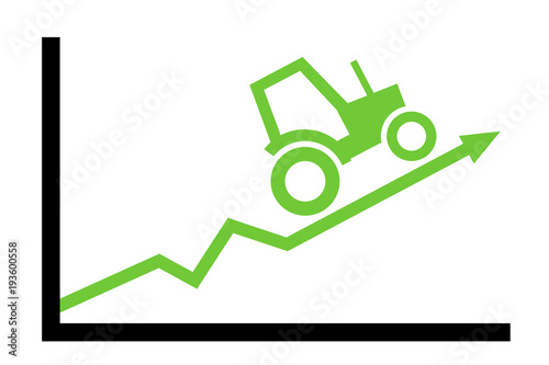 Tractor and positive chart - agriculture / farming as growing and profitable industry. Iprovement and increase of profit. Vector illustration photo