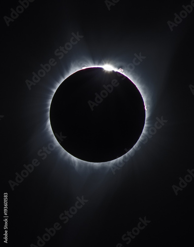 Baily's beads, solar prominences, and the corona during a total solar eclipse, August 21, 2017 photo
