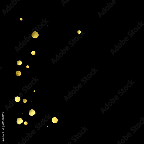 Golden confetti isolated on black background. © Vialeta