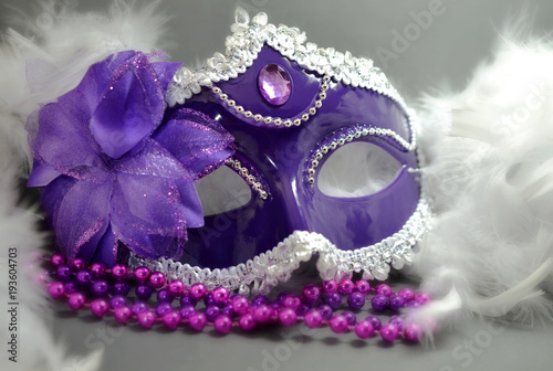 Purple Mask with white feather boa softened edges