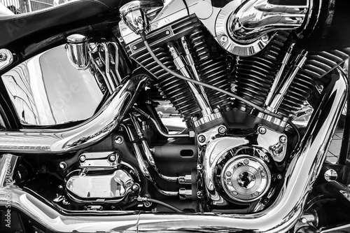 close up black and white classic motor bike engine