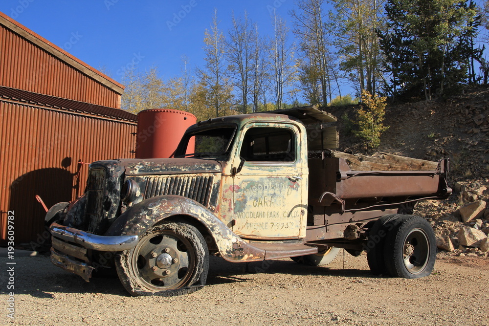 Pritschenwagen an der Mollie Katheleen Gold Mine Colorado USA