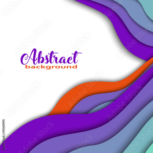 Bright colorful 3D abstract papercut shapes on white background. Trendy colors, wave, rainbow, frame, paper, cut, square. Vector eps 10 illustration