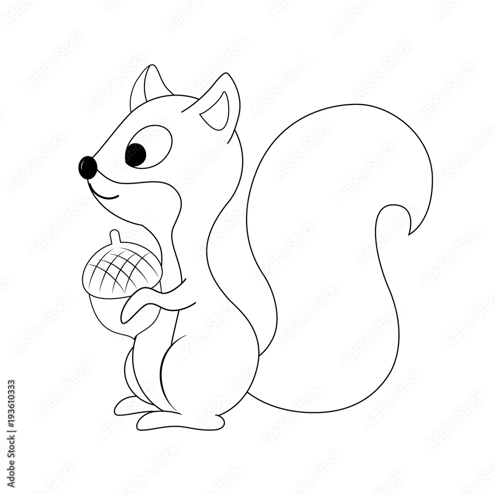 Colorless funny cartoon squirrel with nut in his hand. Vector i Stock  Vector | Adobe Stock