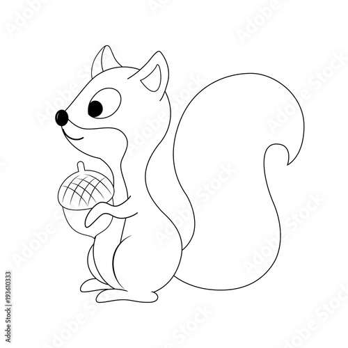 Colorless  funny cartoon squirrel with nut in his hand. Vector i