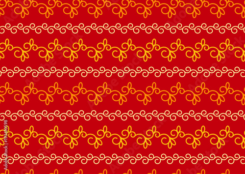 Red and gold Christmas, Indian, vector seamless pattern or background. A seamless vintage pattern with swirls.