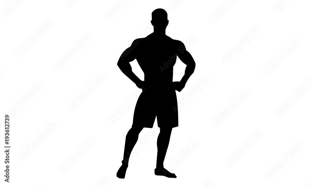 silhouette of male bodybuilding looks from the front.