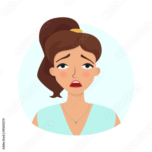 Tired face expression. Vector flat illustration.