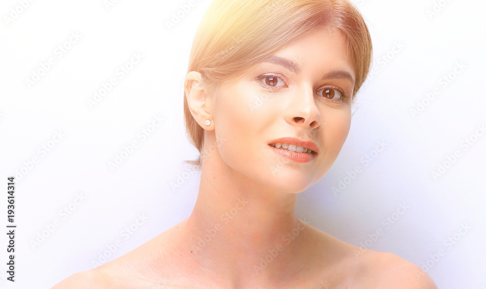 closeup face of a beautiful young woman.