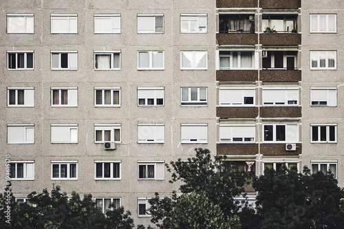 Typical old panel apartment with a lot of windows from Budapest, Hungary, as a texture or for background