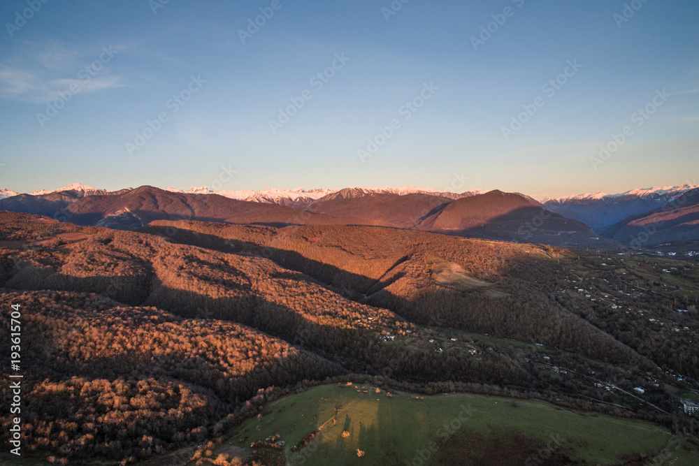 Fototapeta premium landscape with heights with mountain views and vivid sunse