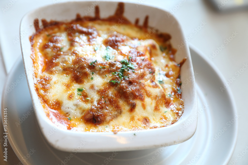 Homemade Beef Meat lasagna on dish in restaurant , Italian food Homemade Beef Meat lasagna on dish in restaurant , Italian food