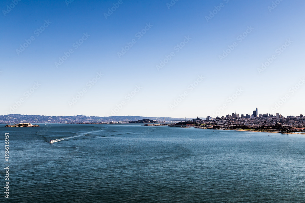 A view of San Francisco bay from Golden Gate Bridge. 