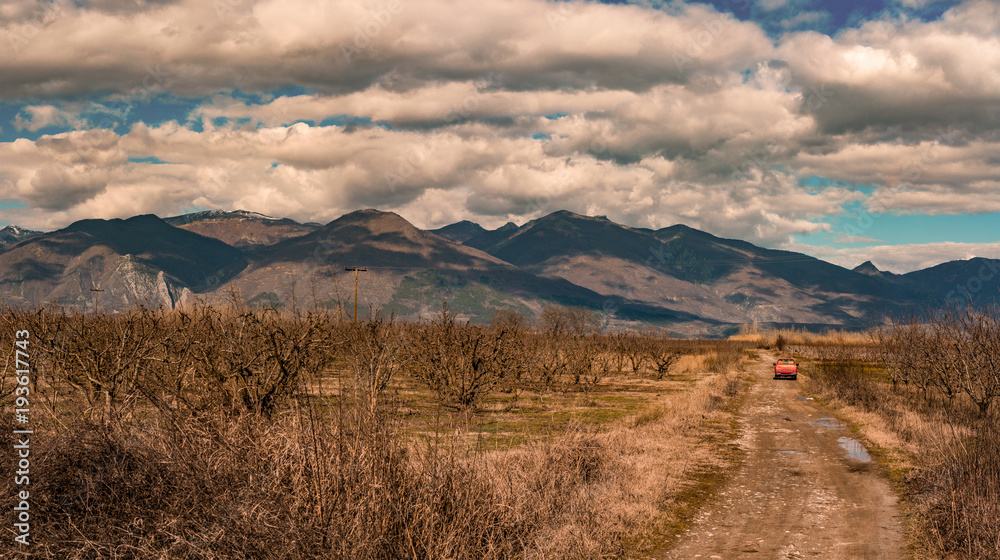 Typical Landscape Scenic of Greece, with mountains under beautiful sky