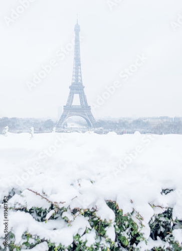 Eiffel Tower in Winter in Paris France
