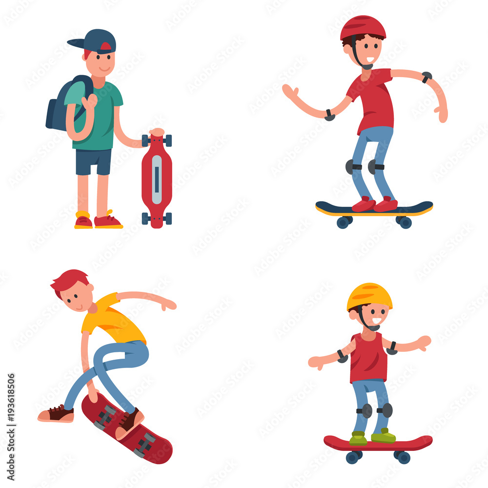 Young skateboarder active people sport extreme active skateboarding urban jumping tricks vector illustration.