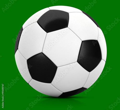 Classic soccer ball in studio with green background 3D illustration